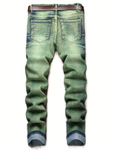 Load image into Gallery viewer, Men&#39;s Slim Fit Jeans Ripped Stretch Distressed Straight Leg Moto Biker Denim Pants
