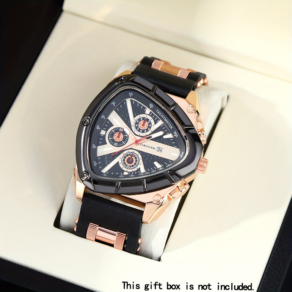 Men's Luxury Rose Golden-Tone Sports Watch , Chronograph-like, Date Display & Quartz Movement - Dress Watch for Casual & Formal Events, Elegant Analog Men's Watch