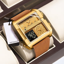 Load image into Gallery viewer, Men&#39;s Mechanical Smartwatch with Dual Display Screen, Chronograph, Alarm, Date/Day/Calendar, Golden-Tone Brown Strap - Automatic Winding Watch for Business, Sports, Everyday - Luxury Analog Clock - Ideal Christmas, Birthday,
