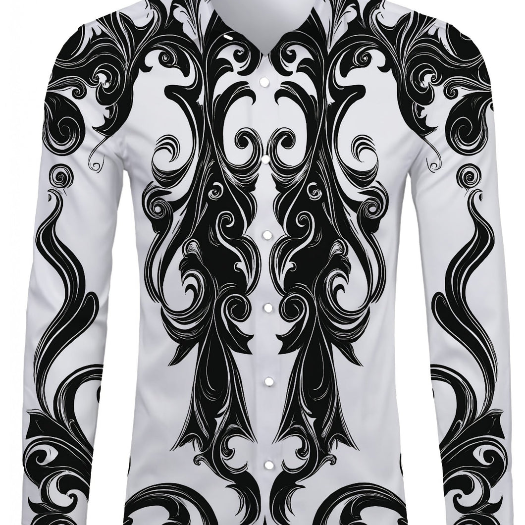 Men's Formal & Casual Long Sleeve Dress Shirt - Button-Up Collar Shirt, Elegant Black/White color, Loose Fit Non-Stretch Blouse for Weddings, Business Meetings, Office, Parties - Machine Washable Formal Attire with Classic Co