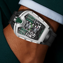Load image into Gallery viewer, Men&#39;s Black Green Tape Sports Style Trendy Engine Racing Wine Barrel Quartz Watch, Mechanical Watches for Men High Quality, Fashion Watches for Men, Sports Watch, Men&#39;s Fashion Accessory, Sporty Design, Modern Watch, Durable
