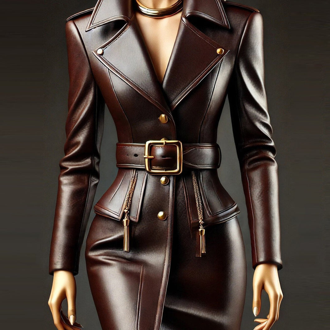 Women's Lapel Collar Belted Mini Dress