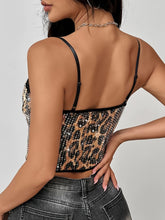 Load image into Gallery viewer, Women&#39;S Sexy Leopard Print Sequin Lace Trim Spaghetti Strap Slingback Camisole, Polyester Knit Fabric, Medium Stretch, Backless, Sleeveless
