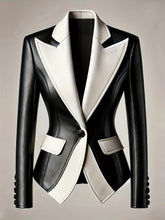 Load image into Gallery viewer, Formal Contrast Color Peaked Lapel -Style Polyester Blazer - Elegant Black &amp; White Two-Tone Design, Machine Washable, Structured Fit for Year-Round Wear
