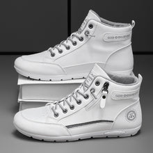 Load image into Gallery viewer, Men&#39;s Mid-Top Sneakers - Breathable -like Upper &amp; Rubber Sole, White/Black Lace-Up Ankle Support Shoes with Arch Support, Cushioned Insole for Hiking, Running, Gym, Outdoor Activities - All-Season Casual Streetwear Sneakers,
