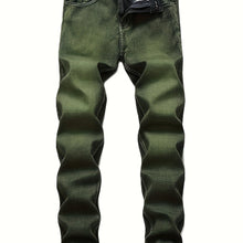 Load image into Gallery viewer, Mens Regular Length Mid Waist Slim Fit Stretch Skinny Jeans - Comfortable Flex Waist, Ripped and Distressed, Solid Color, All-Season, Woven Denim Biker Pants for Everyday Wear
