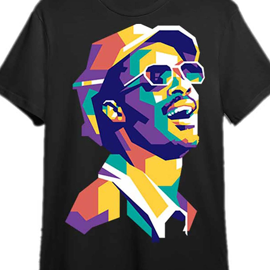 Men's Stevie Wonder WPAP Limited Color Graphic T-Shirt - 100% Organic Cotton, Casual Black Tee with Vibrant Geometric Print, Crew Neck, Short Sleeve, Machine Washable