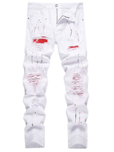 Load image into Gallery viewer, Jeans Stretch Holes Embroidered White Stretch Slim Shape Machine Washable Hand Wash
