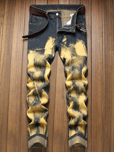 Load image into Gallery viewer, Men&#39;s Casual Mid Waist Denim Jeans, Straight Leg, Non-Stretch Fabric, All-Season, Loose Fit, Washed Tie Dye Pattern, Woven Weave - Regular Length
