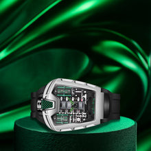 Load image into Gallery viewer, Men&#39;s Black Green Tape Sports Style Trendy Engine Racing Wine Barrel Quartz Watch, Mechanical Watches for Men High Quality, Fashion Watches for Men, Sports Watch, Men&#39;s Fashion Accessory, Sporty Design, Modern Watch, Durable
