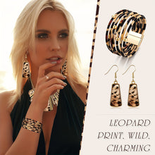 Load image into Gallery viewer, Boho Leopard Print Jewelry Set for Women - 4pcs Set with Bib Chain Necklace, Earrings, and Multi-Layer PU Leather Wrap Bracelet - Plastic Fashion Accessories
