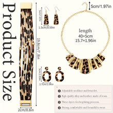 Load image into Gallery viewer, Boho Leopard Print Jewelry Set for Women - 4pcs Set with Bib Chain Necklace, Earrings, and Multi-Layer PU Leather Wrap Bracelet - Plastic Fashion Accessories
