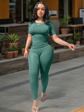 Load image into Gallery viewer, Women&#39;s Ribbed Short Sleeve 2 Piece Outfit
