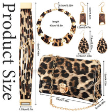 Load image into Gallery viewer, Boho Leopard Print Jewelry Set for Women - 4pcs Set with Bib Chain Necklace, Earrings, and Multi-Layer PU Leather Wrap Bracelet - Plastic Fashion Accessories
