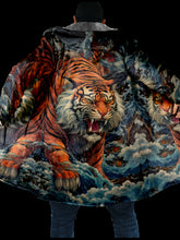 Load image into Gallery viewer, Men&#39;s Winter Hooded Coat - Full-Zip Long Jacket with Tiger Graphic, Warm &amp; Breathable Cold Weather Outerwear.
