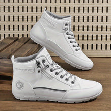 Load image into Gallery viewer, Men&#39;s Mid-Top Sneakers - Breathable -like Upper &amp; Rubber Sole, White/Black Lace-Up Ankle Support Shoes with Arch Support, Cushioned Insole for Hiking, Running, Gym, Outdoor Activities - All-Season Casual Streetwear Sneakers,
