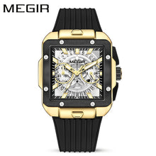 Load image into Gallery viewer, Men&#39;s Sports Watch - Hands, Large Square Black &amp; Orange Dial, Date/Stopwatch Functionality, Quartz Movement, Rubber Strap
