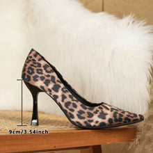 Load image into Gallery viewer, Women&#39;s Leopard Print High Heels, Fashion Pointed Toe Pumps, Stylish Slip On Heels, Sexy Bling Heels
