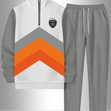 Load image into Gallery viewer, 2pcs Set Men&#39;s Sportswear Set Contrast Stitching Design - Stand-up Collar Half-zipper Sports Top &amp; Drawstring Sweatpants, Loose Fit, Fleece Fabric Suitable For Autumn And Winter Fashion And Warm Men&#39;s Holiday Gifts
