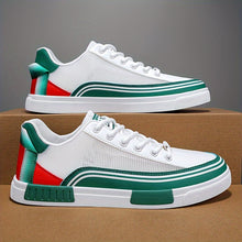 Load image into Gallery viewer, Men&#39;s  Shoes - Breathable Sneakers with Non-Slip Rubber Sole, Lace-Up Closure - White/Green/Red Color Block design , Streetwear, Gym, Campus - All-Season Lightweight Shoes for Men, Outdoor Walking.
