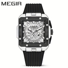 Load image into Gallery viewer, Men&#39;s Sports Watch - Hands, Large Square Black &amp; Orange Dial, Date/Stopwatch Functionality, Quartz Movement, Rubber Strap

