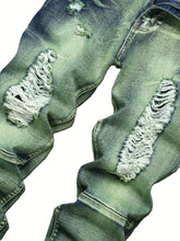 Load image into Gallery viewer, Men&#39;s Slim Fit Jeans Ripped Stretch Distressed Straight Leg Moto Biker Denim Pants
