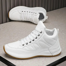 Load image into Gallery viewer, Men&#39;s All-Season High-Top Sneakers with Fleece Lining - White &amp; Golden-Tone Accent Sport &amp; Casual Shoes, Low-Top Design, Synthetic Upper, Cushioned PVC Sole &amp; Breathable Fabric Lining for Gym, Casual Attire, Semi-Formal Event
