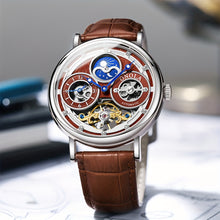 Load image into Gallery viewer, Men&#39;s Automatic Mechanical Watch, Moon Phase Dual Time Zone Display, Hollowed Out Tourbillon Business Watch, Suitable for Daily And Business Activities, Perfect Gift Choice for Fathers, Family, And Elders, Without Battery
