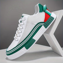Load image into Gallery viewer, Men&#39;s  Shoes - Breathable Sneakers with Non-Slip Rubber Sole, Lace-Up Closure - White/Green/Red Color Block design , Streetwear, Gym, Campus - All-Season Lightweight Shoes for Men, Outdoor Walking.
