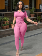 Load image into Gallery viewer, Women&#39;s Ribbed Short Sleeve 2 Piece Outfit
