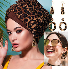 Load image into Gallery viewer, Boho Leopard Print Jewelry Set for Women - 4pcs Set with Bib Chain Necklace, Earrings, and Multi-Layer PU Leather Wrap Bracelet - Plastic Fashion Accessories
