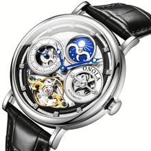 Load image into Gallery viewer, Men&#39;s Automatic Mechanical Watch, Moon Phase Dual Time Zone Display, Hollowed Out Tourbillon Business Watch, Suitable for Daily And Business Activities, Perfect Gift Choice for Fathers, Family, And Elders, Without Battery
