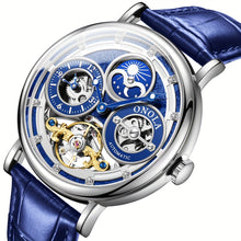 Load image into Gallery viewer, Men&#39;s Automatic Mechanical Watch, Moon Phase Dual Time Zone Display, Hollowed Out Tourbillon Business Watch, Suitable for Daily And Business Activities, Perfect Gift Choice for Fathers, Family, And Elders, Without Battery

