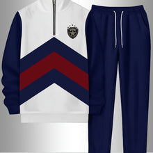 Load image into Gallery viewer, 2pcs Set Men&#39;s Sportswear Set Contrast Stitching Design - Stand-up Collar Half-zipper Sports Top &amp; Drawstring Sweatpants, Loose Fit, Fleece Fabric Suitable For Autumn And Winter Fashion And Warm Men&#39;s Holiday Gifts
