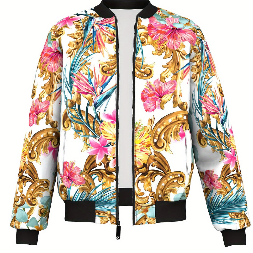 Stylish Baroque Floral Bomber Jacket