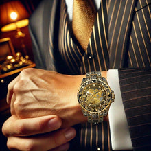 Load image into Gallery viewer, Men&#39;s Yellow Steel Band Vintage Bar Scale Tourbillon Fully Automatic Hollow Mechanical Watch, Without Battery.
