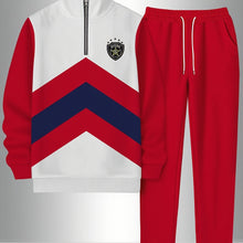 Load image into Gallery viewer, 2pcs Set Men&#39;s Sportswear Set Contrast Stitching Design - Stand-up Collar Half-zipper Sports Top &amp; Drawstring Sweatpants, Loose Fit, Fleece Fabric Suitable For Autumn And Winter Fashion And Warm Men&#39;s Holiday Gifts
