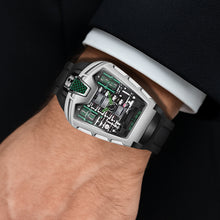 Load image into Gallery viewer, Men&#39;s Black Green Tape Sports Style Trendy Engine Racing Wine Barrel Quartz Watch, Mechanical Watches for Men High Quality, Fashion Watches for Men, Sports Watch, Men&#39;s Fashion Accessory, Sporty Design, Modern Watch, Durable
