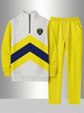 Load image into Gallery viewer, 2pcs Set Men&#39;s Sportswear Set Contrast Stitching Design - Stand-up Collar Half-zipper Sports Top &amp; Drawstring Sweatpants, Loose Fit, Fleece Fabric Suitable For Autumn And Winter Fashion And Warm Men&#39;s Holiday Gifts
