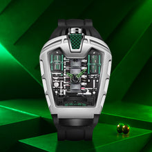 Load image into Gallery viewer, Men&#39;s Black Green Tape Sports Style Trendy Engine Racing Wine Barrel Quartz Watch, Mechanical Watches for Men High Quality, Fashion Watches for Men, Sports Watch, Men&#39;s Fashion Accessory, Sporty Design, Modern Watch, Durable
