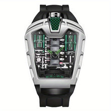 Load image into Gallery viewer, Men&#39;s Black Green Tape Sports Style Trendy Engine Racing Wine Barrel Quartz Watch, Mechanical Watches for Men High Quality, Fashion Watches for Men, Sports Watch, Men&#39;s Fashion Accessory, Sporty Design, Modern Watch, Durable
