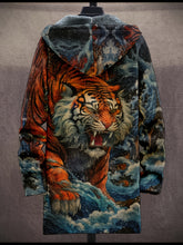 Load image into Gallery viewer, Men&#39;s Winter Hooded Coat - Full-Zip Long Jacket with Tiger Graphic, Warm &amp; Breathable Cold Weather Outerwear.
