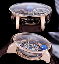 Load image into Gallery viewer, J CO Style Men&#39;s Luxury Astronomical Skeleton Sports Business Watch Diamond Accents Vintage 20mm Leather Rubber Strap Pointer Dial Display Charm
