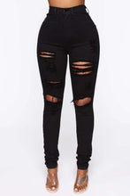 Load image into Gallery viewer, Women's High Waist Black Ripped Jeans

