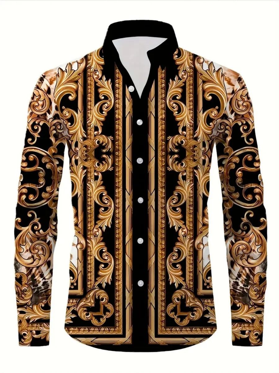 Print shirt for men, long-sleeved cardigan, autumn fashion casual wear, high-quality