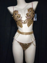 Load image into Gallery viewer, Gold Silver Rhinestones Bikini Set

