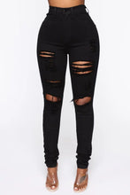 Load image into Gallery viewer, Women's High Waist Black Ripped Jeans
