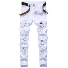 Load image into Gallery viewer, Men's High Hip Hop Utility Medium Washed Mid Waist Straight Breathable Cotton  Jeans
