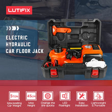 Load image into Gallery viewer, Car Jack Electric 12V 5T 45cm 3 in 1 Electric Hydraulic Floor Rolling Jack Tire Inflator Pump LED Flashlight Safe Hammer
