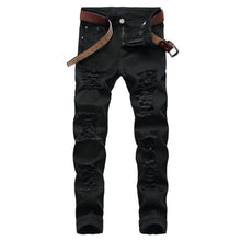 Load image into Gallery viewer, Men's High Hip Hop Utility Medium Washed Mid Waist Straight Breathable Cotton  Jeans
